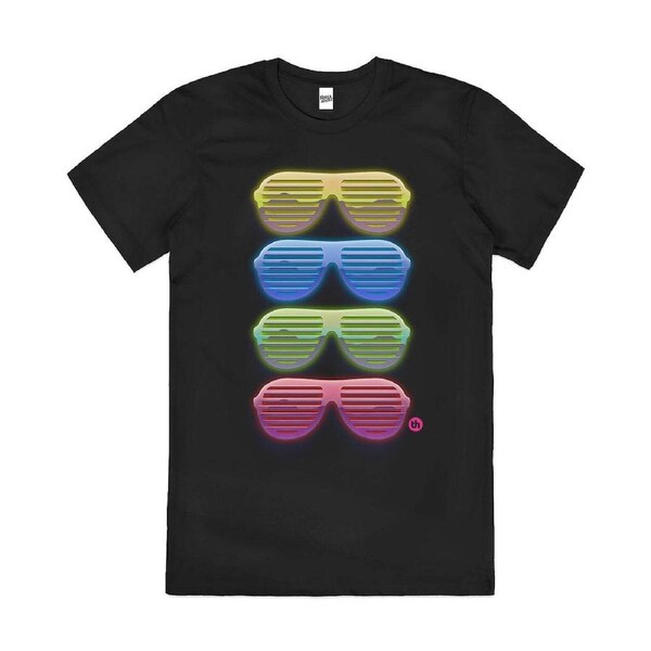 80s Neon Sunglasses Party Shades Retro Cotton T-Shirt Unisex Tee Black XL