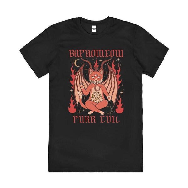 Baphomeow Baphomet Cat Kitty Dark Humour Cotton T-Shirt Unisex Tee Black 4XL