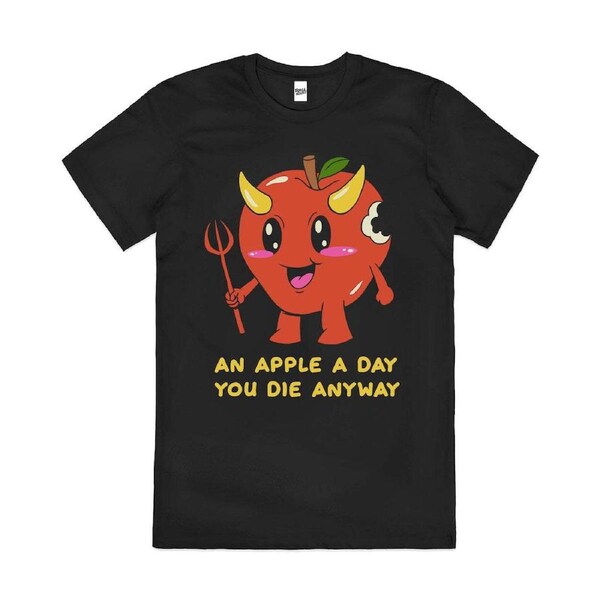 Bad Apple Funny Dark Humour Slogan Parody Cotton T-Shirt Unisex Tee Black 2XL