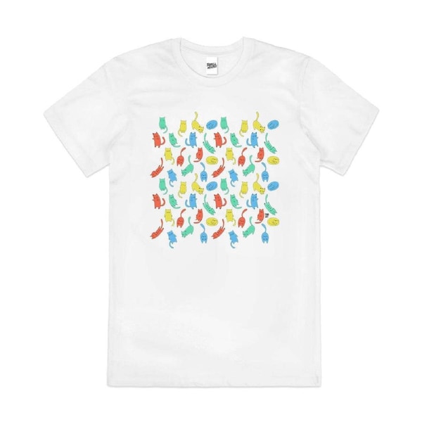 Cats Cats Cats Colourful Kitten Arsty Cotton T-Shirt Unisex Tee White 3XL