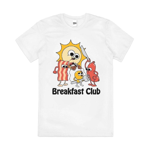 Breakfast Club Bacon Eggs Vintage Retro Cotton T-Shirt Unisex Tee White 3XL