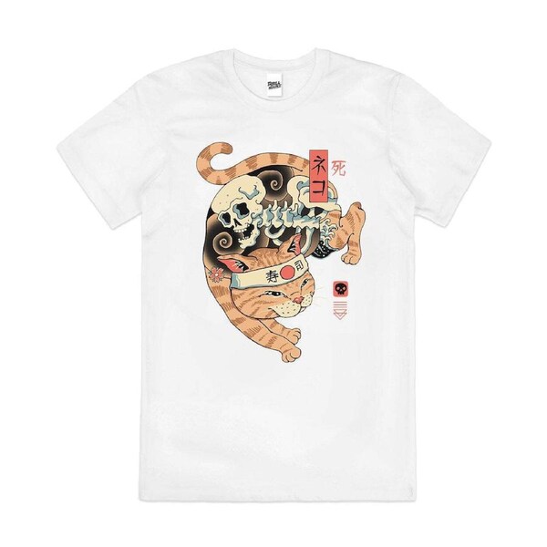 Catana of Death Cat Skeleton Japanese Cotton T-Shirt Unisex Tee White 3XL