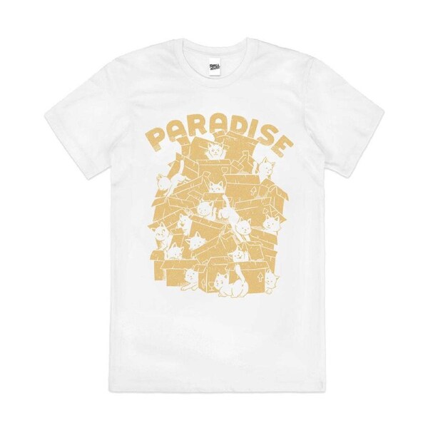 Cat Box Paradise Kitten In Boxes Funny Cotton T-Shirt Unisex Tee White 3XL
