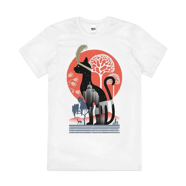 Cat Deco Art Deco Kitten Artsy Nature Cotton T-Shirt Unisex Tee White L