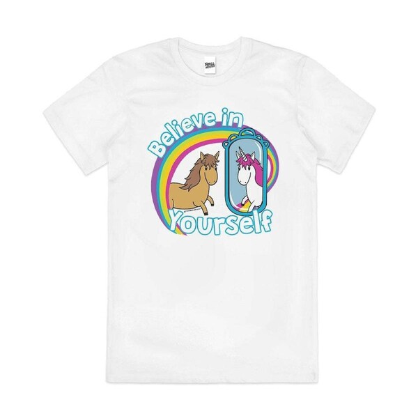Believe in Yourself Unicorn Rainbow Fun Cotton T-Shirt Unisex Tee White 3XL