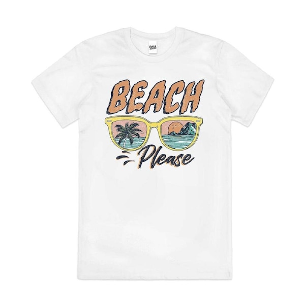 Beach Please Funny Pun Summer Slogan Cotton T-Shirt Unisex Tee White 3XL