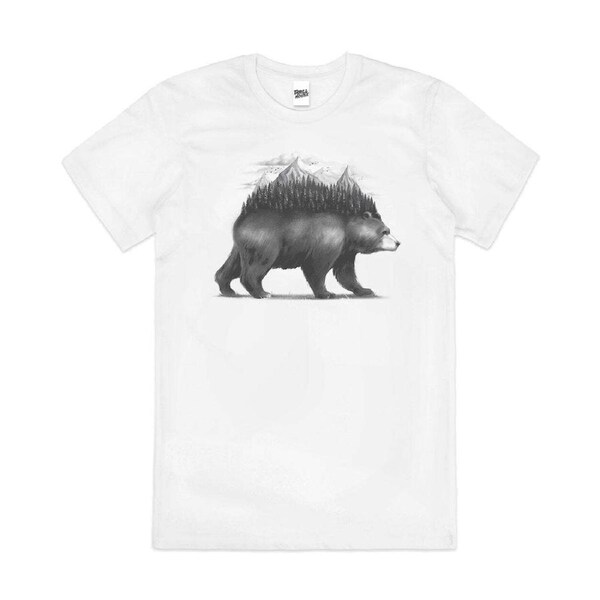Bear Forest Wild Animal Camping Hiking Cotton T-Shirt Unisex Tee White XL