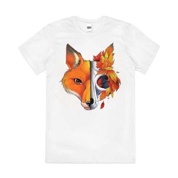 Autumn Fox Cute Leaf Nature Artsy CoolCotton T-Shirt Unisex Tee White 3XL