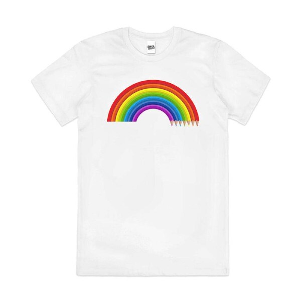 7 Colours Rainbow Coloured Pencils Cool Cotton T-Shirt Unisex Tee White 2XL
