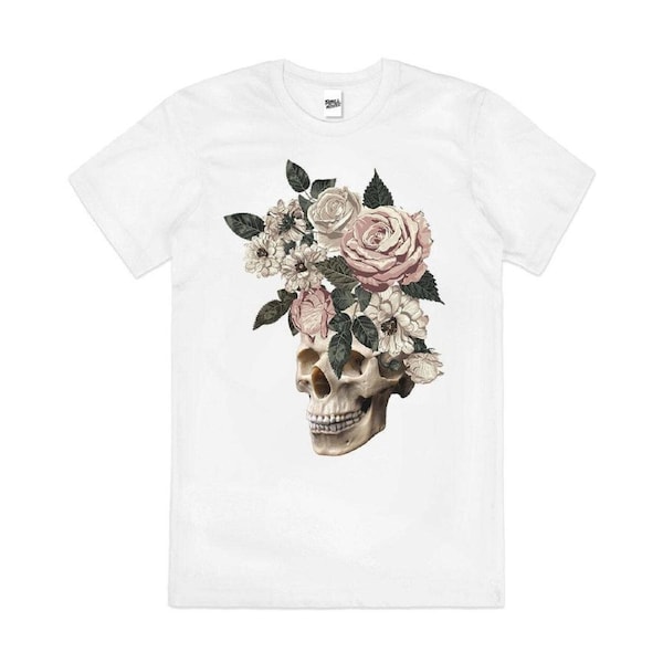 After the Funeral Skull Flowers Artsy Cotton T-Shirt Unisex Tee White 2XL