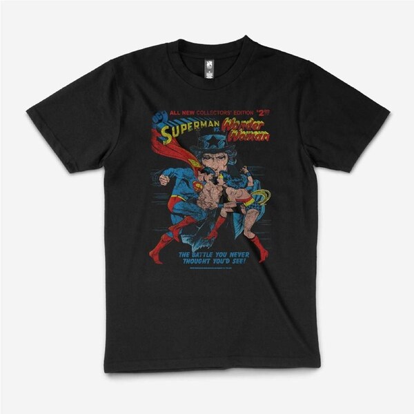 DC Comics Superhero Superman vs Wonder Woman T-Shirt Unisex Tee Black S