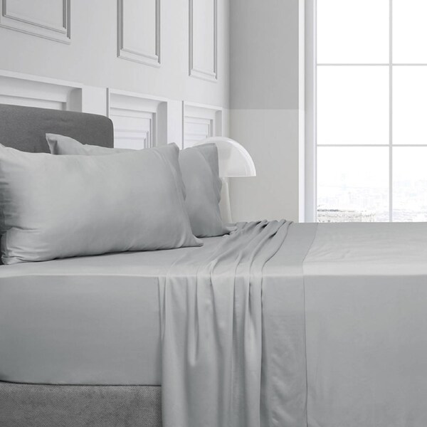 Algodon Bamboo Fitted Sheet w/ Pillowcase Home Bedding Set Silver Queen