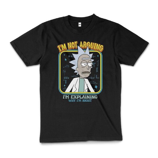 Rick And Morty I'm Not Arguing Slogan Cotton T-Shirt Unisex Tee Black 2XL