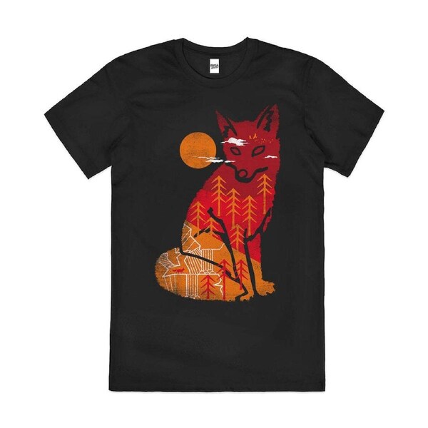 Wild Forest Moon Wolf Mountain Artsy Cotton T-Shirt Unisex Tee Black XL