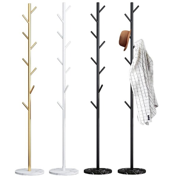 Coat Rack Steel Clothes Stand Tree Hanger Hat Garment Hook Organizer Marble Base-3 Colours Black