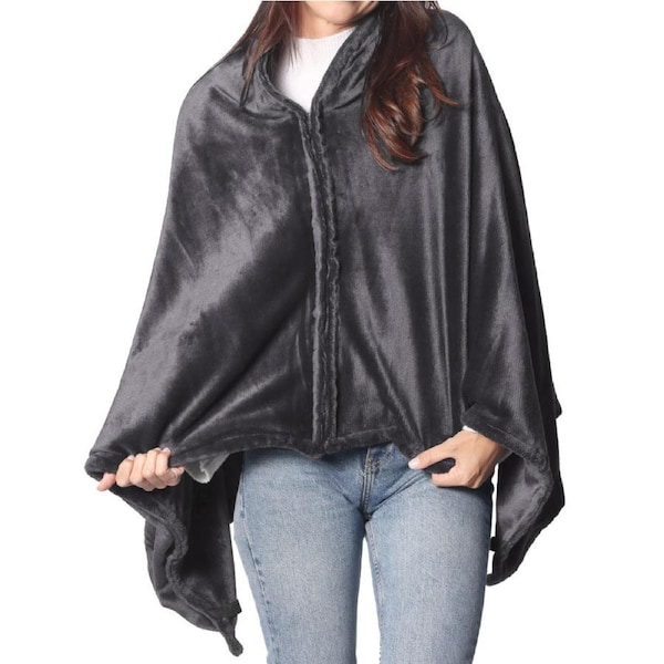 Sash and Bloom Heated Shawl Charcoal - Fast-Heat Technology Up To 55 degrees - 2-in-1 Soft and Stylish Heated Blanket That Zips Into A Shawl