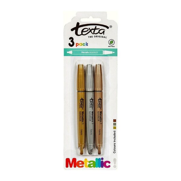 3pc Texta Non-Toxic Metallic Long Lasting 1mm Markers Gold/Silver/Bronze