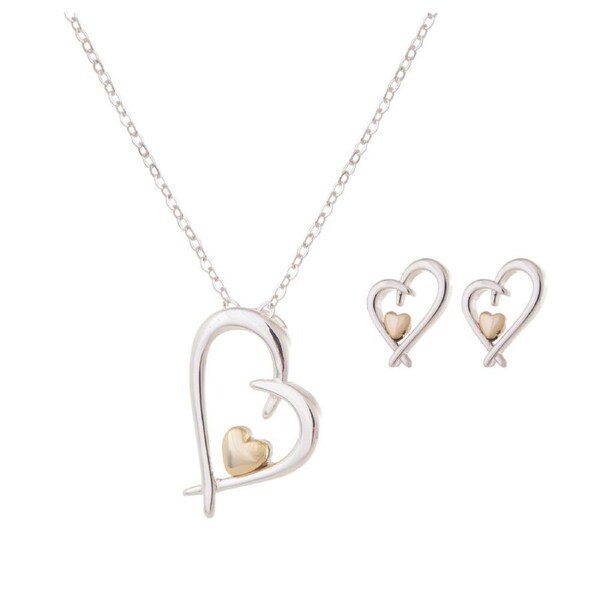 Gibson Gifts Equilibrium Nan Silver/Gold Necklace & Earrings Jewellery Set