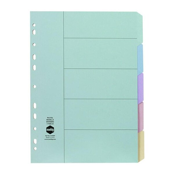 Marbig Indices & Dividers 5 Tab Manilla A4 Pastel