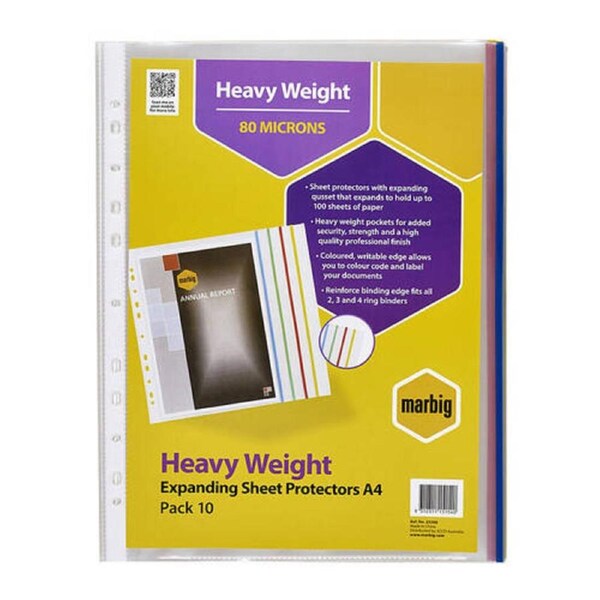 Marbig Sheet Protectors H/Weight A4 Expanding Pk10