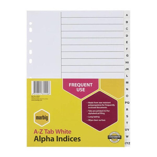 Marbig Indices & Dividers A-Z Tab Pp A4 White