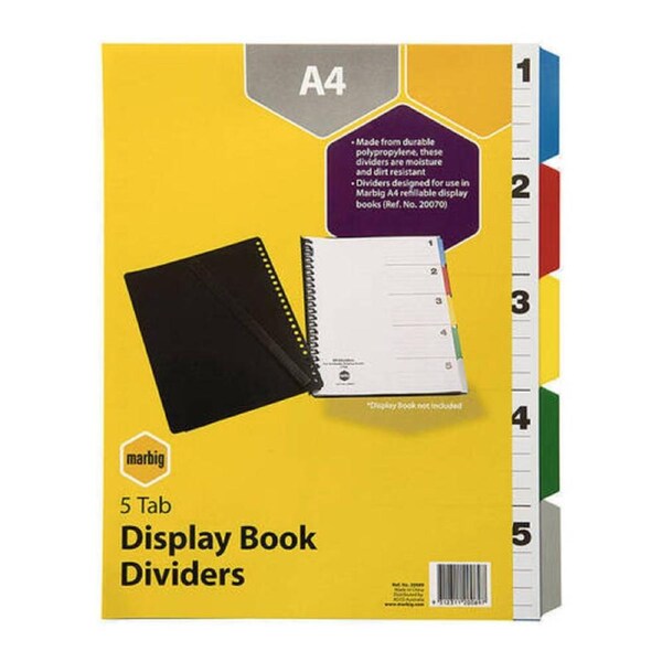 Marbig D/Book Indices & Dividers 5 Tab PP A4 Multi