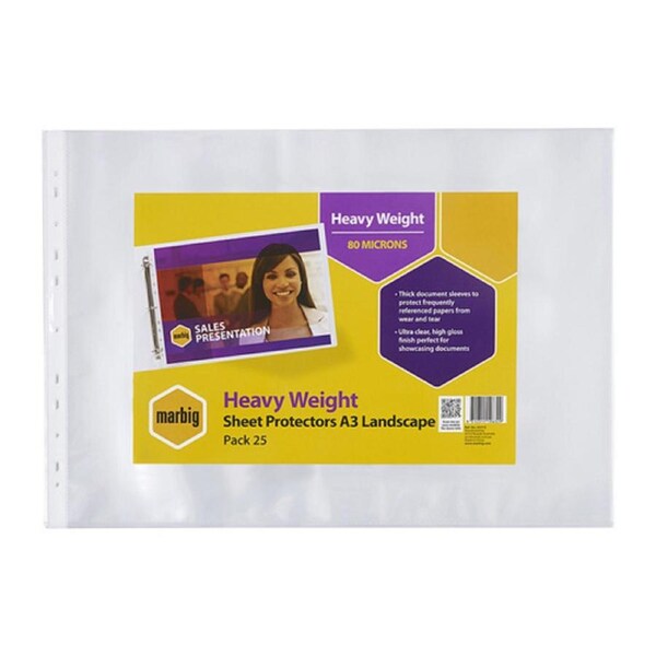 Marbig Sheet Protectors H/Weight A3 Landscape Pk25
