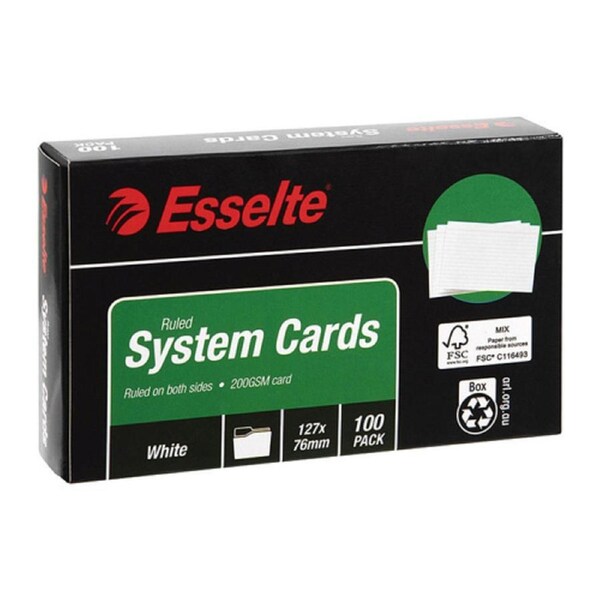 Esselte System Cards 127X76mm (5X3) White Pk100