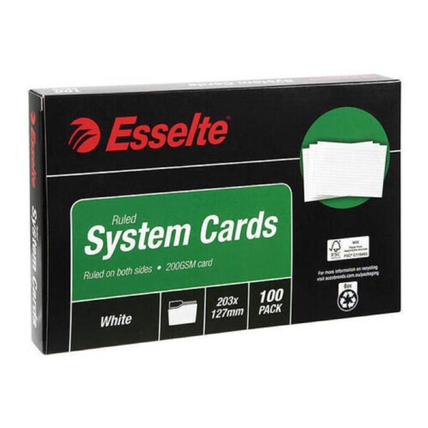 Esselte System Cards 203X127mm (8X5) White Pk100