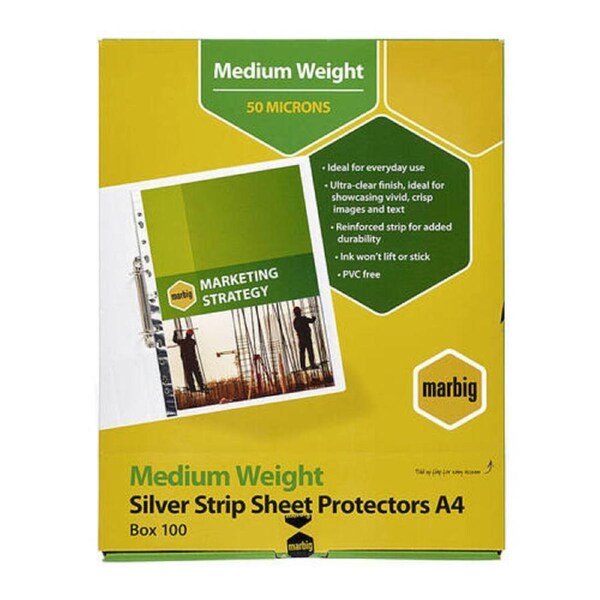Marbig Sheet Protectors M/Weight A4 Slvr Str Bx100