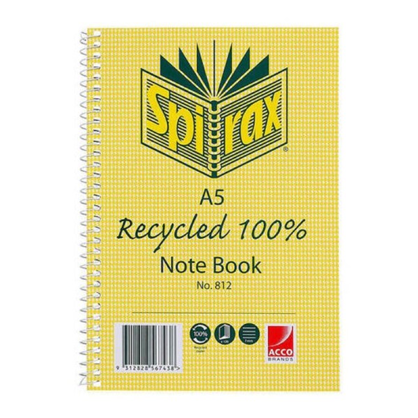 Spirax 812 Recycled Notebook A5 120 Pg Pk5