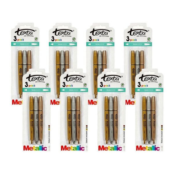 24pc Texta Non-Toxic Metallic Long Lasting 1mm Markers Gold/Silver/Bronze