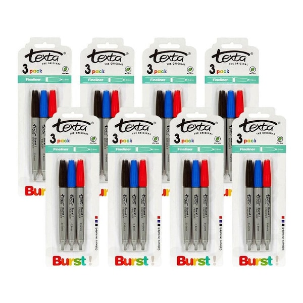 24pc Texta Non-Toxic Fineliner Round Ergonomic 0.4mm Pens Black/Blue/Red