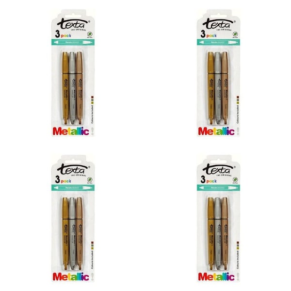 12pc Texta Non-Toxic Metallic Long Lasting 1mm Markers Gold/Silver/Bronze