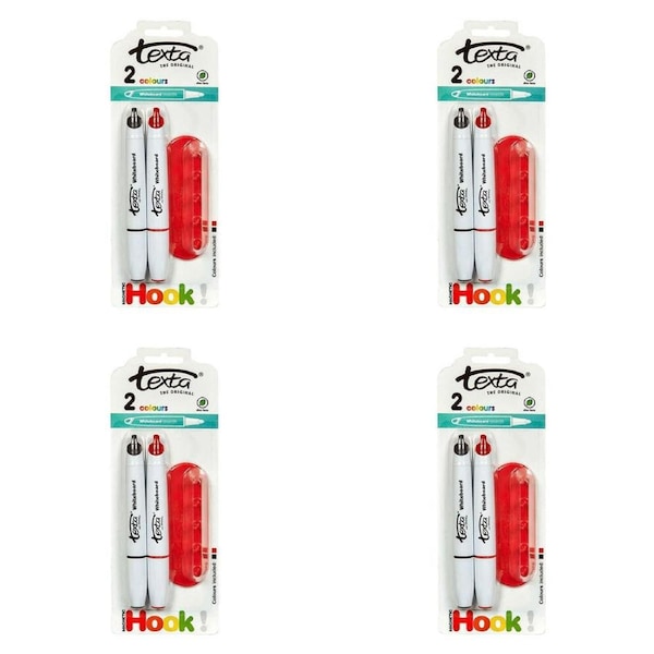 8pc Texta Non-Toxic 1mm Whiteboard Markers Black and Red w/ Magnetic Hook