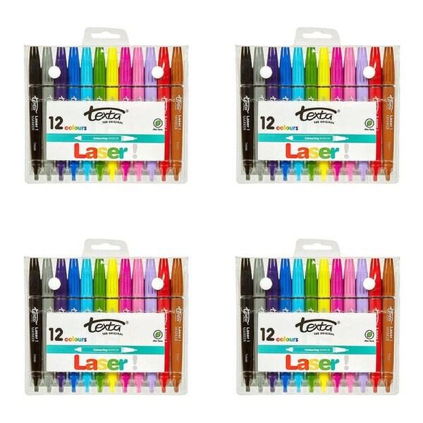 4x 12pc Texta Laser 1mm Kids Colouring Markers Non Toxic Arts Drawing Colours