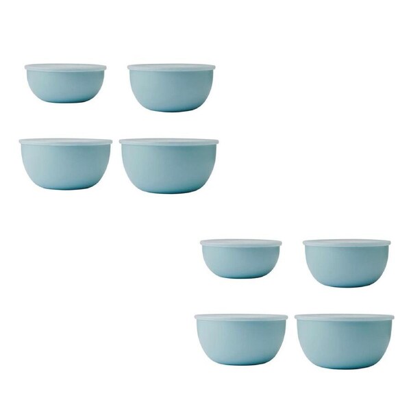 2x 4pc KitchenAid Plastic Meal Prep Serving Soup Bowls Set w/ Lid Mineral Water