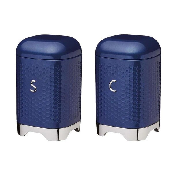 2pc Lovello Retro Coffee Canister & Sugar Jar w/ Geometric Finish Combo Set Navy