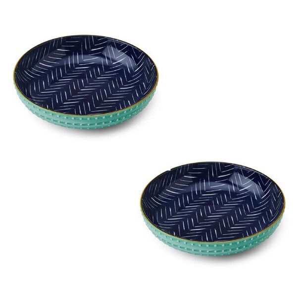 2PK Mikasa Stoneware Indigo Chevron Ceramic Kitchen Serving Bowl Dishware 21cm
