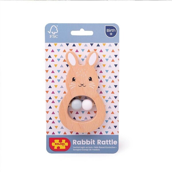 Bigjigs Toys FSC Wooden 13cm Rabbit Rattle Baby/Infant Sensory Play Toy 0m+