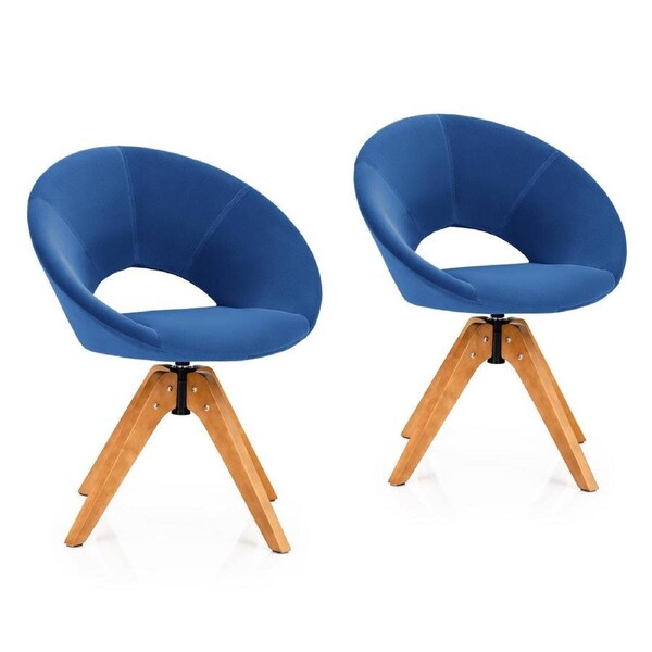Costway 2pcs Swivel Velvet Office Chair Desk Accent Chair Height Adjustment Armchair Home Work Study Blue