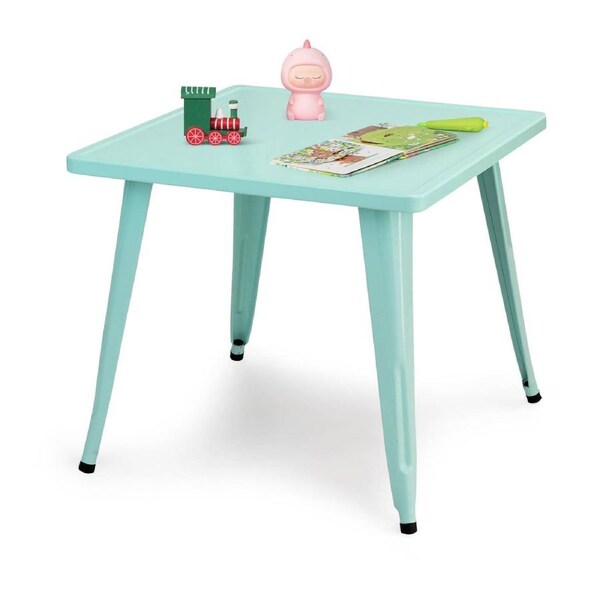 Costway Anti-Scratching Steel Table Heavy-Duty Square Desk Indoor Furniture Blue
