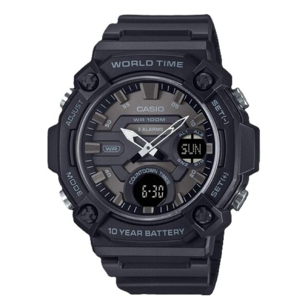Casio Analog Digital World Time Alarm Timer Quartz AEQ-120W-1BV 100M Mens Watch