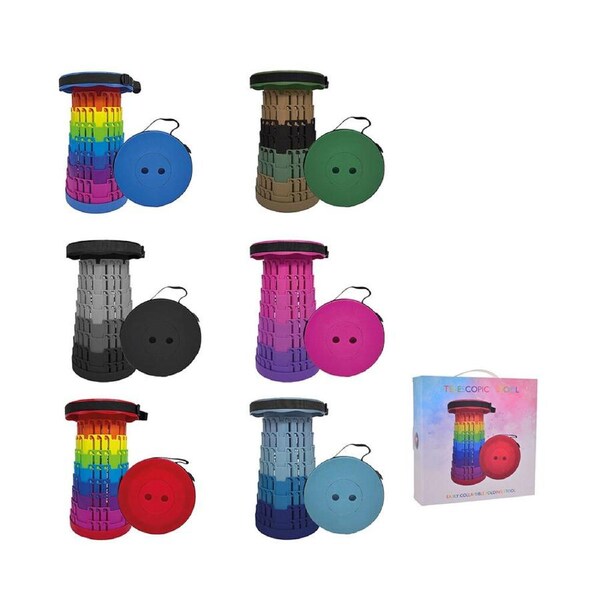 Gibson Gifts Adjustable Travel Telescopic Portable Folding Stool Assorted