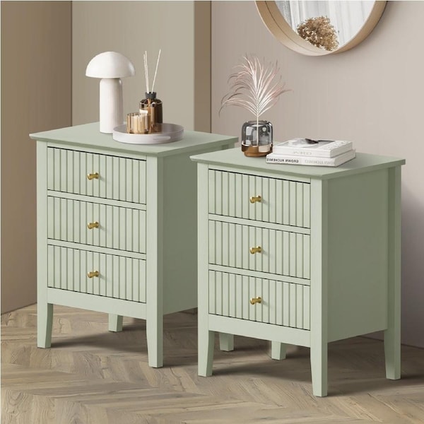 Oikiture Bedside Tables Set of 2 Side End Storage Furniture Nightstand Green