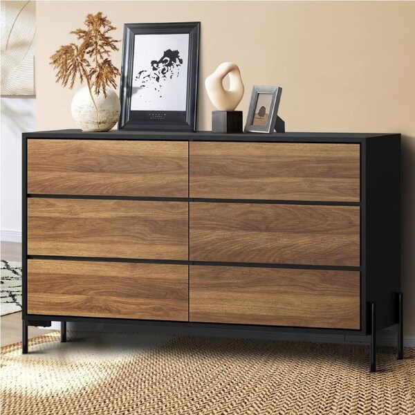 Oikiture 6 Chest of Drawers Cabinet Dresser Table Walnut