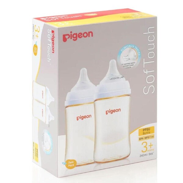 Pigeon SofTouch PPSU Baby Bottle 3+ Months 2 x 240ml