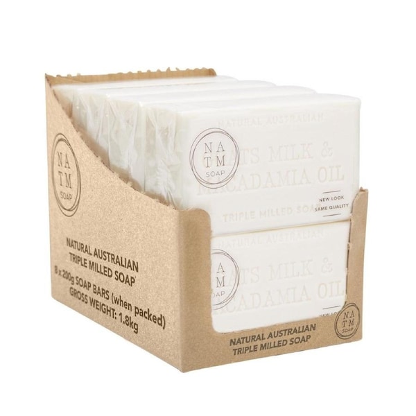 Natural Australian Triple Milled Goats Milk & Macadamia Oil Soap 8 x 200g