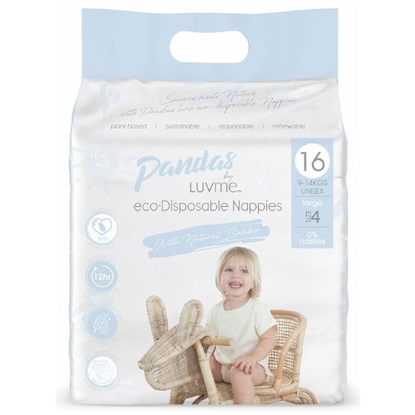 Pandas by Luvme ECO Disposable Nappies - L (9-14kg)16 Pack
