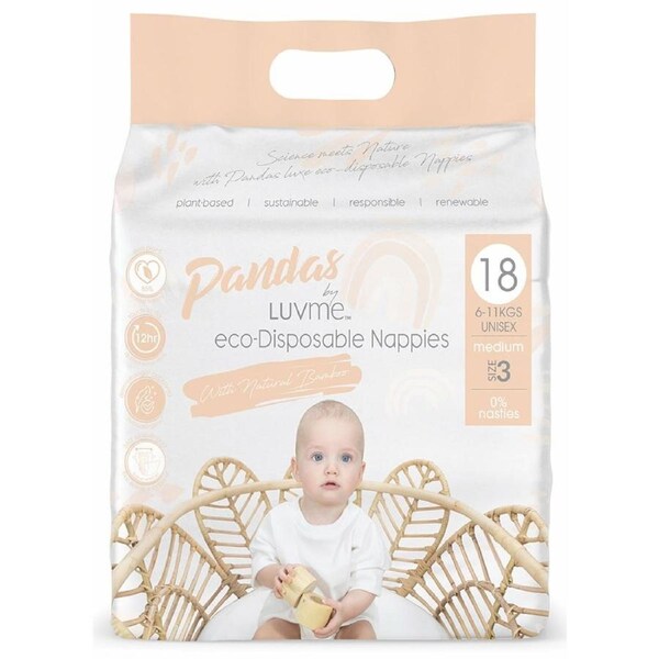 Pandas by Luvme ECO Disposable Nappies M (6-11kg) 18 Pack